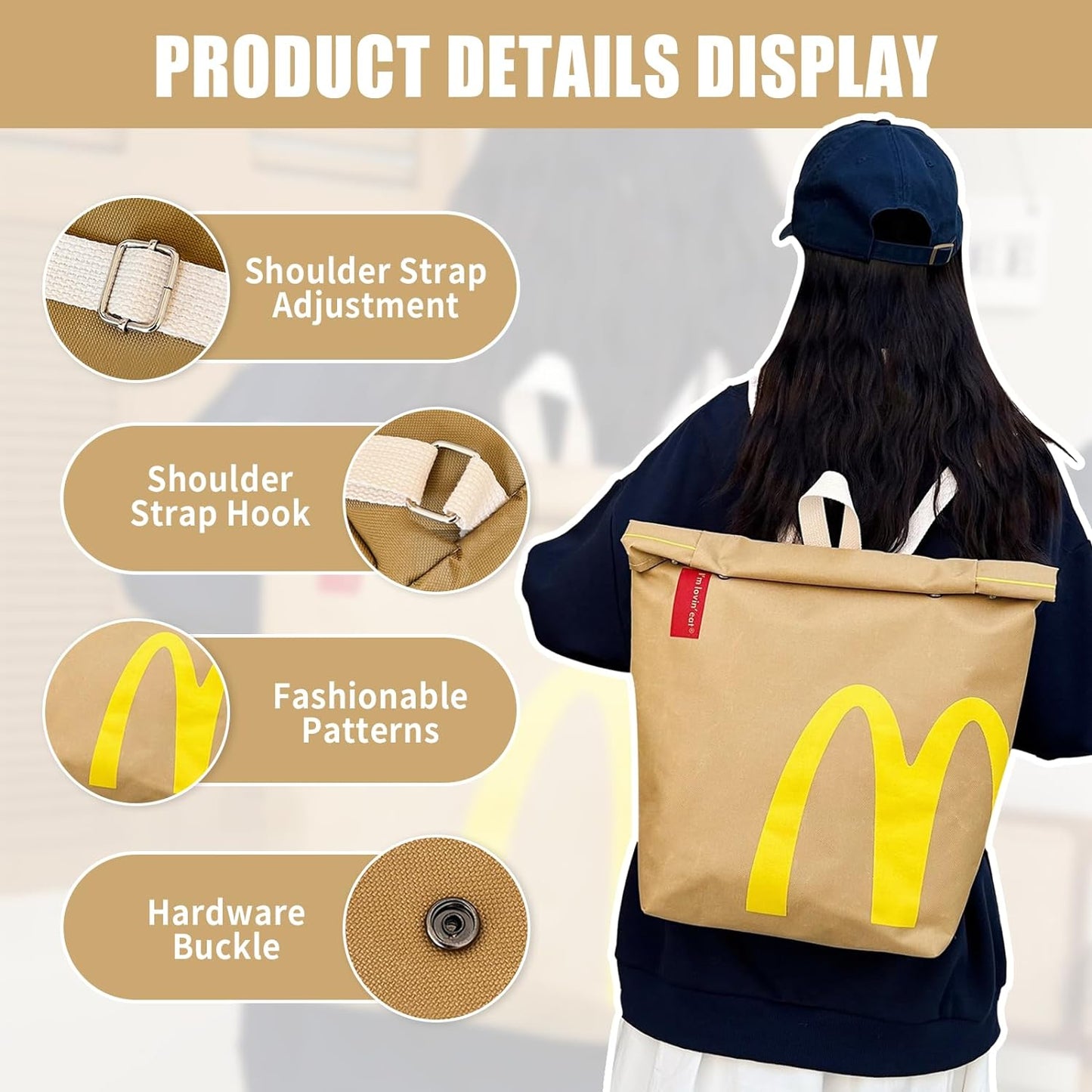 Funny Paper Bag Fashion Large Capacity Backpack Cute Personalized Shoulder Crossbody Bag Casual Canvas Notebook Bag Gift for Girl Women Frends