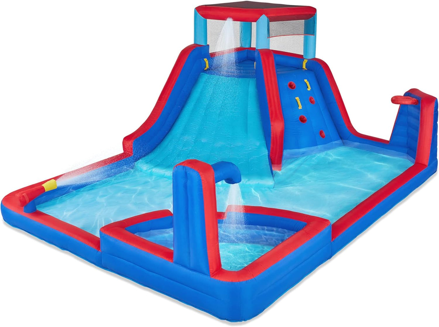 Four Corner Inflatable Water Slide Park – Heavy-Duty for Outdoor Fun - Climbing Wall, Slide & Deep Pool – Easy to Set up & Inflate with Included Air Pump & Carrying Case