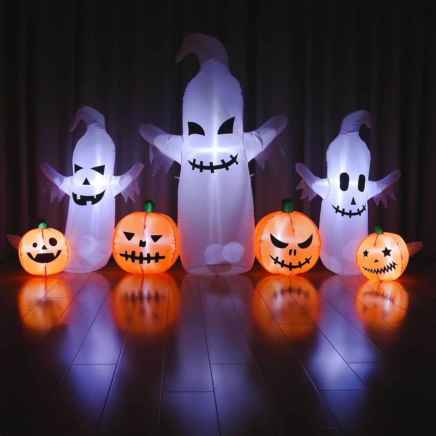 Halloween Inflatable Ghosts Pumpkins, 8 FT Long 4.5 FT Tall, Inflatable Yard Decorations Outdoor Holiday Decorations, Built-In LED Lights