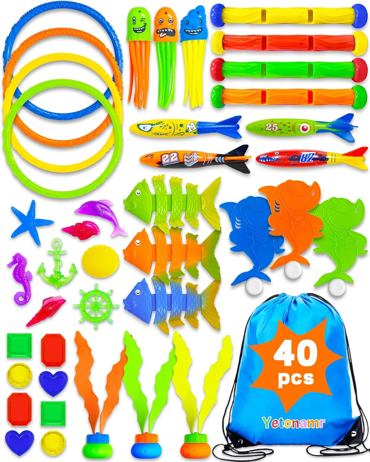 30 Pcs Pool Toys for Kids Ages 3-5, 4-8, 8-12, Pool Games Diving Toys Swimming Pool Toys Sets with Storage Bag Toddler Gifts Pool Bath Toys Water Swim Toys for Boys Girls