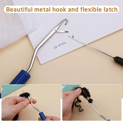 Dreadlock Crochet Hook, 48 Pcs Dreadlock Crochet Hook Tool, 6 Dreadlock Crochet Needle, Different Size Bent Latch Hook, Crochet Needle for Hair Braiding with Case and Dreadlocks Tool