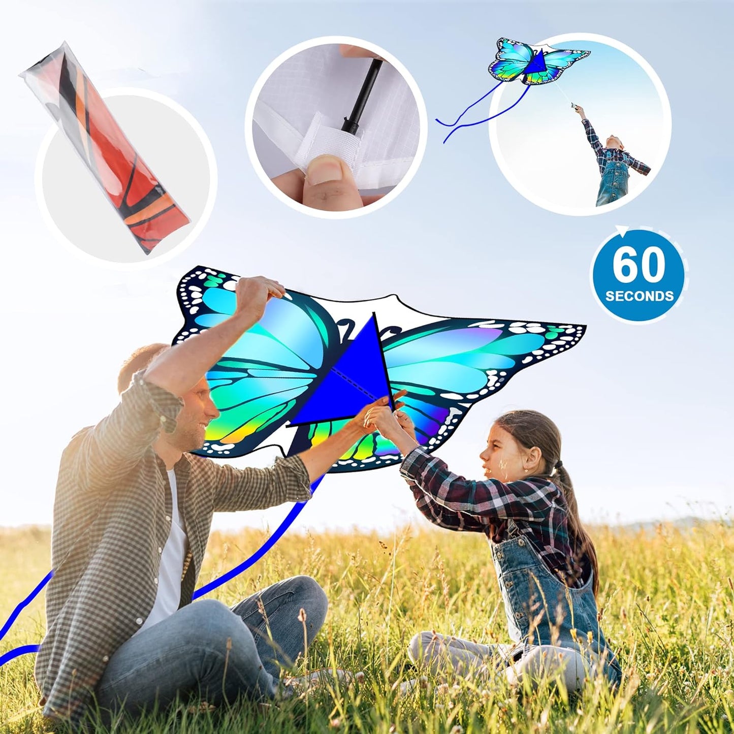 2 Pack Kites for Kids - Large Beautiful Butterfly Kite for Adults Outdoor Games and Activities Beach Festival Beginner Easter with Kite String Easy to Fly and Assemble Kids Ages 4-8-12 & Above