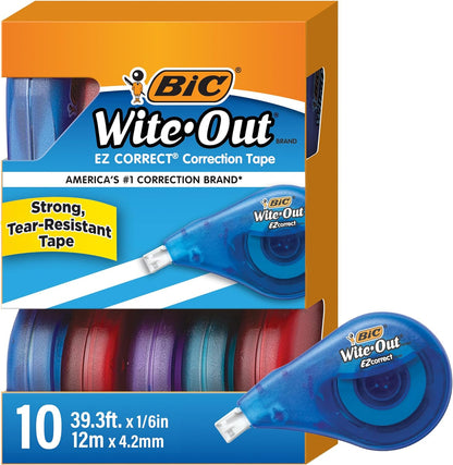 Wite-Out Brand EZ Correct Correction Tape, 39.3 Feet, 18-Count Pack of White Correction Tape, Fast, Clean and Easy to Use Tear-Resistant Tape Office or School Supplies