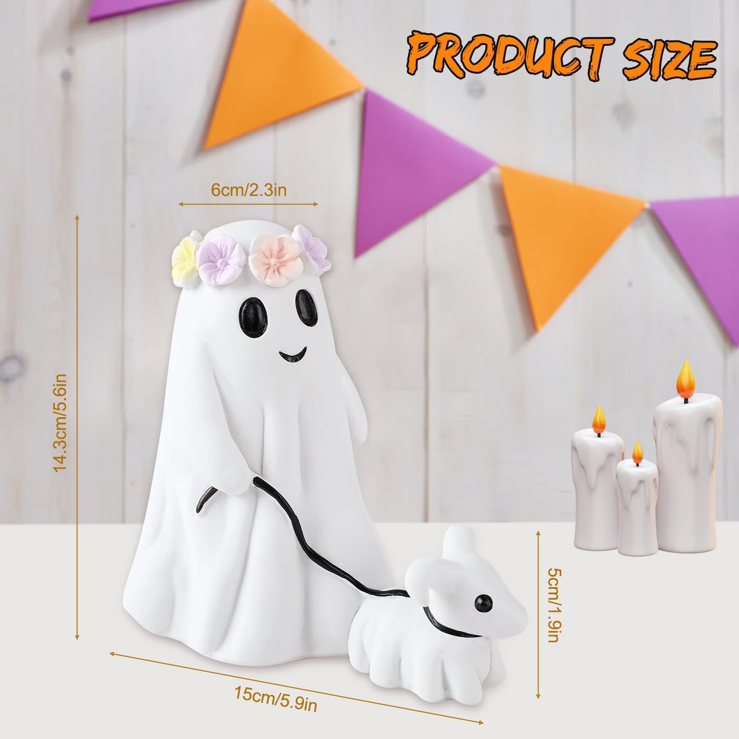 Halloween Ghost Walking Dog Statue, Cutest Ghost Walking Dog, Spooky Ghost Dog Halloween Figurine for Indoor Halloween Decor (Boy 6")