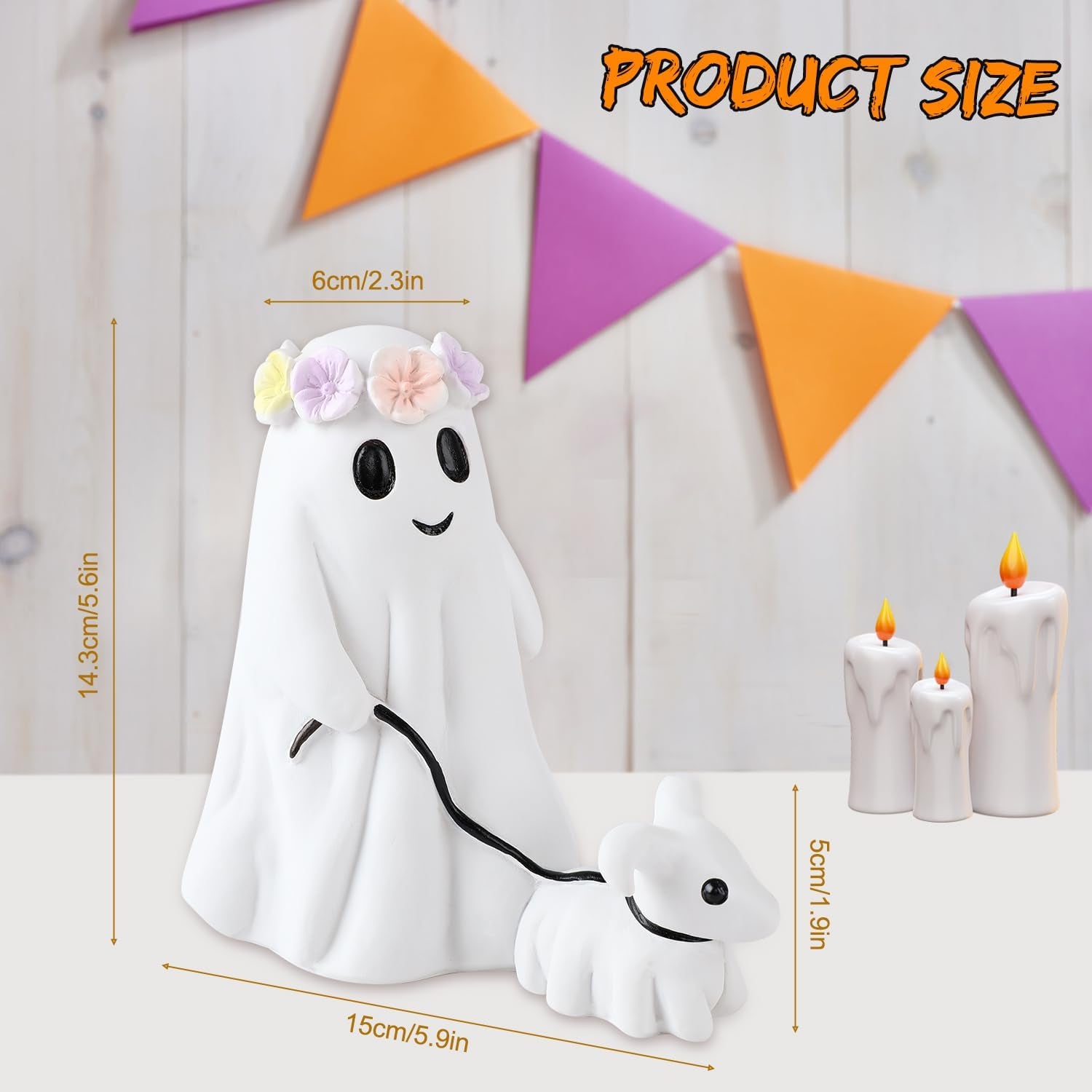 Halloween Ghost Walking Dog Statue, Cutest Ghost Walking Dog, Spooky Ghost Dog Halloween Figurine for Indoor Halloween Decor (Girl 6")