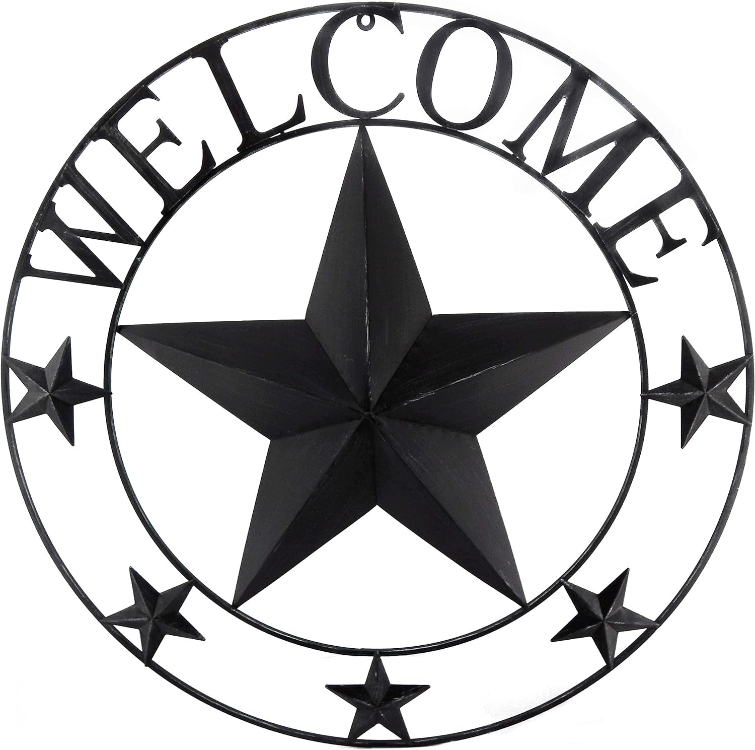 27505 Metal Wall Art Lone Star Boho Home Decor Farmhouse Outdoor Garden Patio Ranch Texas Barn Western Vintage Style Large Circle Welcome 30 Inch Black