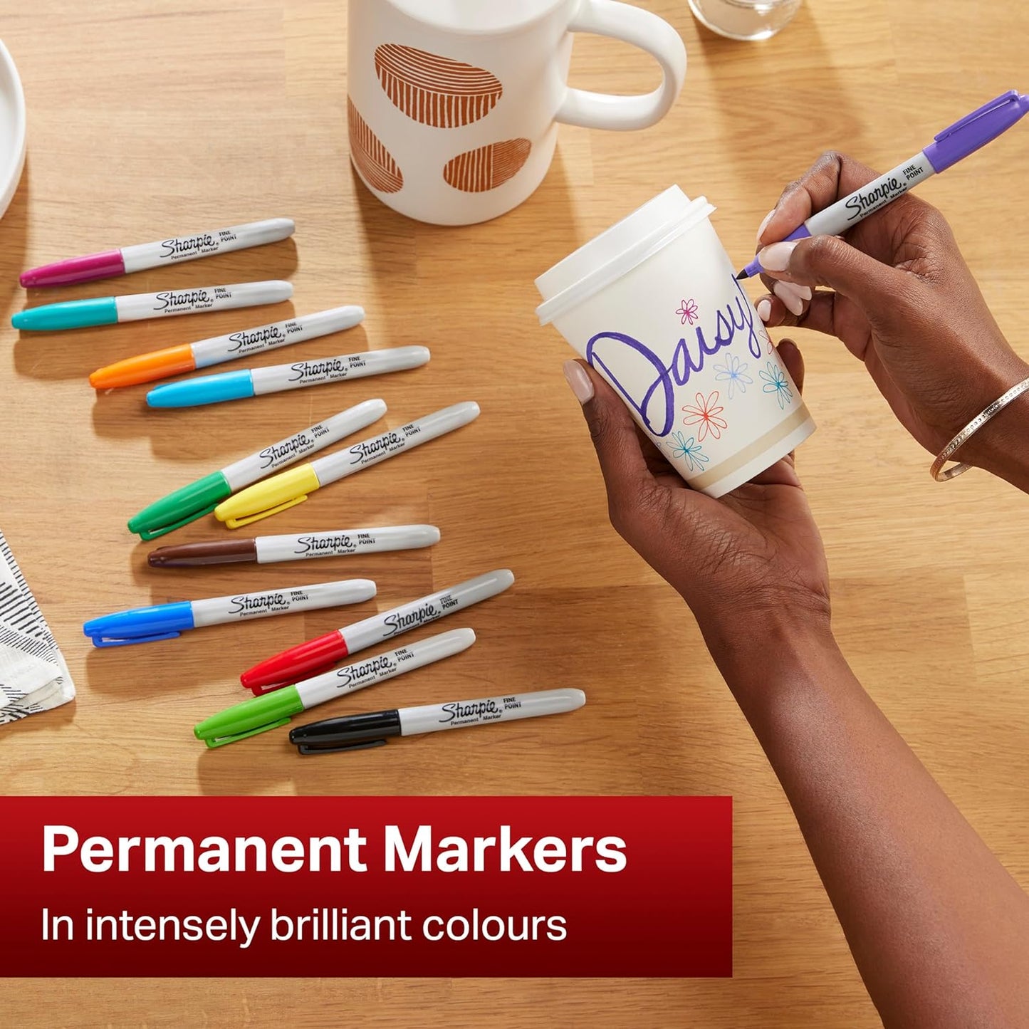 Permanent Markers, Fine Tip, Assorted Standard Colours, 8 Pack