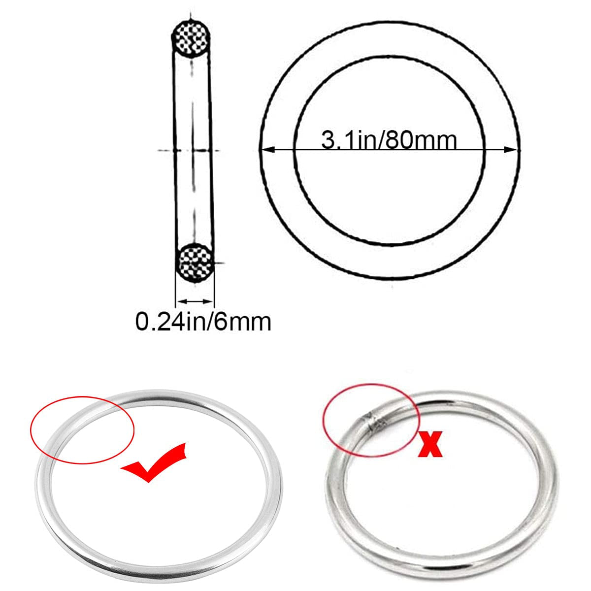 3" Seamless Metal O Ring, 4 Pack 304 Stainless Steel Rings Load 440Lbs, Solid, Heavy Duty Multi-Purpose Metal O-Ring for Macrame,Dog Leashes