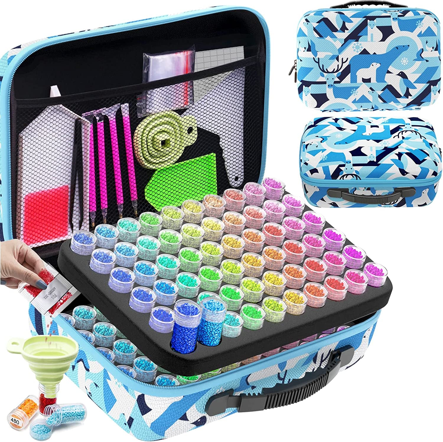 Diamond Painting Storage Boxes, 60 Slots Bead Storage with 5D Diamond Art Accessories and Tools Kit