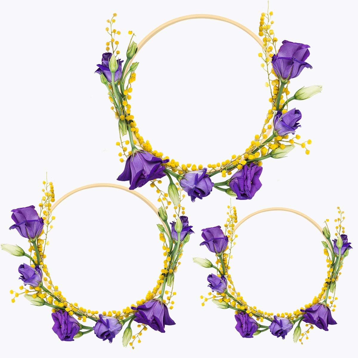 6 Pack 3 Sizes (8, 10 & 12 Inch) Bamboo Floral Hoops, Wooden Wreath Rings for Making Wedding Wreath Decor and Wall Hanging Crafts