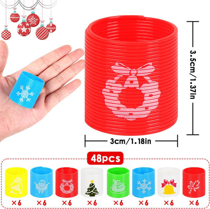 48 Pcs Christmas Mini Spring Toys, Xmas Coil Springs Stocking Stuffers Fidget Toys for Kids Christmas Party Favors Goodie Bag Fillers