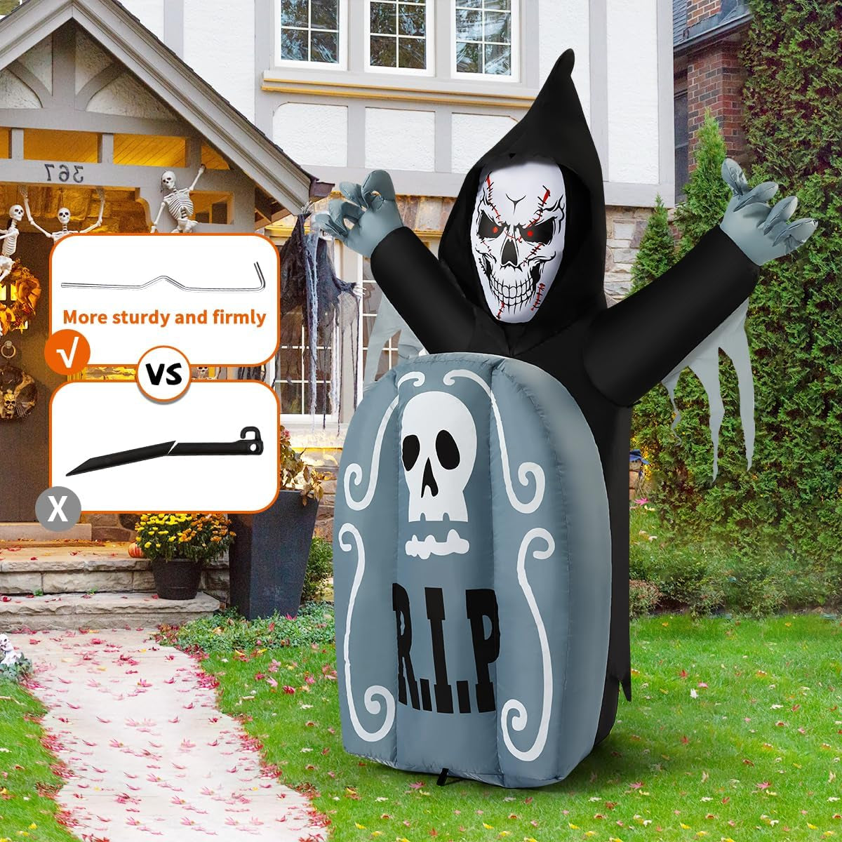 5.3 FT Halloween Inflatables Ghost Tombstone Outdoor Decorations,Blow Ups Scary Halloween Inflatable with Built-In LED Light for Party Indoor Yard Lawn Decor