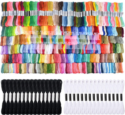 447 Skeins Embroidery Floss 30 Skeins White & Black Embroidery Thread for Friendship Bracelets Arts DIY Crafts with 20 PCS Floss Bobbins