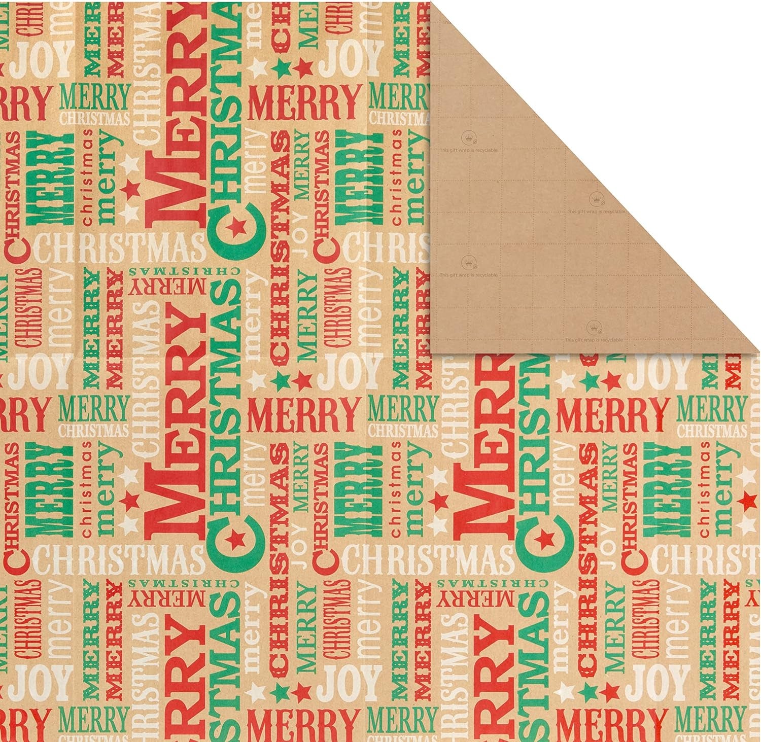 Christmas Flat Wrapping Paper Sheets - Recyclable Kraft Gift Wrap Paper (12 Folded Sheets with Sticker Seals) Rustic Red Trucks, White Snowflakes, Merry Christmas Lettering