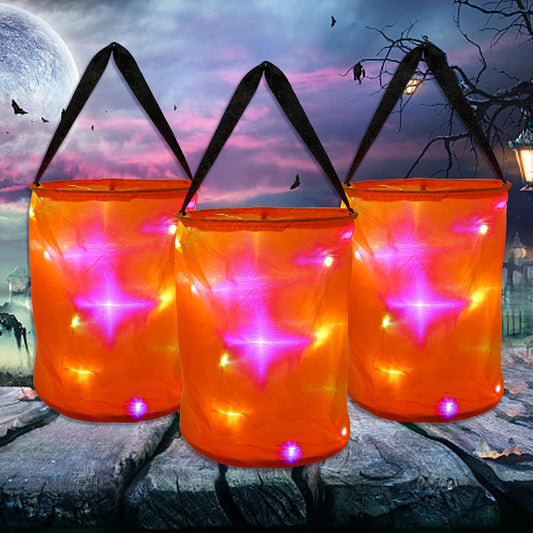 3 Pcs LED Light Halloween Candy Bags for Kids Light up Multipurpose Halloween Trick or Treat Bucket for Halloween Party Favors Goodie Bags,Orange