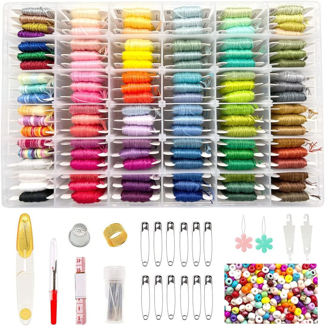 660Pcs Friendship Bracelet String Kit with Storage Box, Embroidery Floss Kit Include 110 Colors Embroidery Thread, 500 Beads, 50 Cross Stitch Tools for Hand Embroidery Knitting Sewing Floss Bobbins