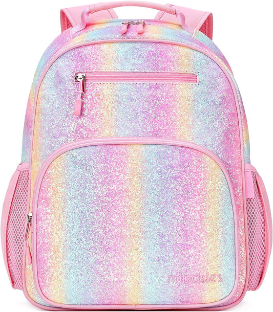 Girls Backpack for Elementary School, Backpack for Girls 5-8, Glitter Rainbow Kids Backpacks for Girls