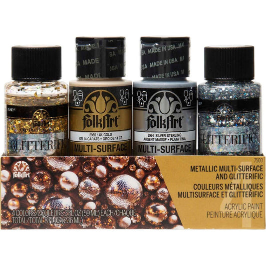 Multi-Surface Acrylic Paint Set, 2oz., Glitterific Dazzle, 4-Piece Set