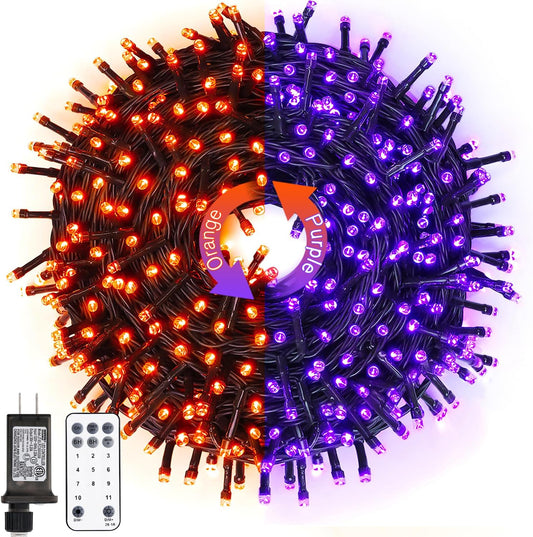 200 LED Orange and Purple Halloween Lights Plug In, 66Ft Connectable Color Changing Halloween String Lights with Remote, Waterproof 11 Modes Outdoor Tree Lights for Yard Halloween Decor