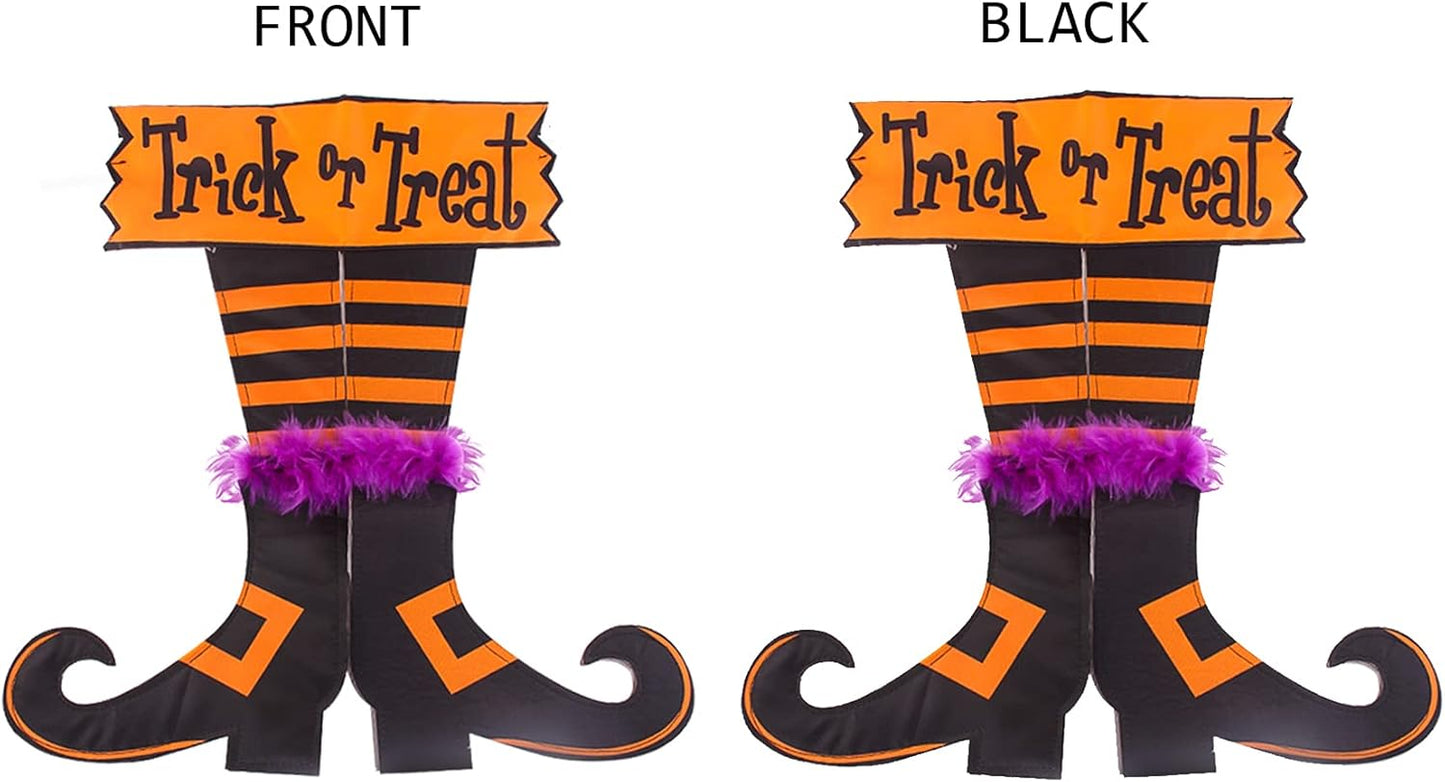 Happy Halloween Graden Flag Trick or Treat Witch Feet Yard Outdoor Banner Decorations Home Decor Double Sided (Garden Flag)