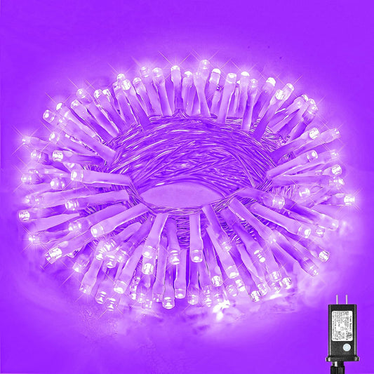 100 LED Halloween Lights Outdoor, 33Ft Purple Halloweem String Lights Indoor Clear Wire 8 Modes Waterproof Plug in Purple Christmas Lights with Timer Memory for Room Tree Party Decorations