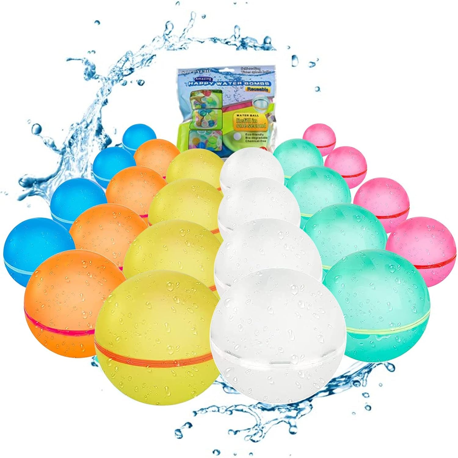 Reusable Water Balloons, Self-Sealing Refillable Water Balloons, Soft Silicone Magnetic Water Balloons, Reusable Water Bomb for Water Fight Game, Water Park, Summer Party (Multicolor - 12PC)