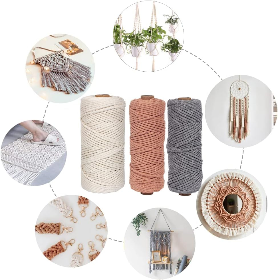 Macrame Kits for Adults Beginners with 656 Feet 3 Mm Macrame Cotton Cord, DIY Macrame Plant Hanger Kit with Macrame Supplies and Instructions, Macrame Meads, Wooden Rings, Dream Catcher Rings