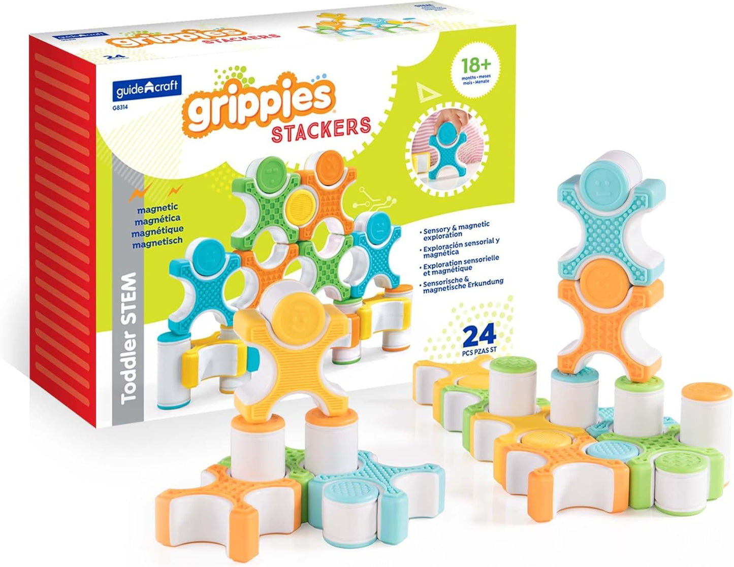 Grippies Waves - 20 Piece Set: STEM Magnetic Building Set for Toddlers, Kids Learning and Educational Toys