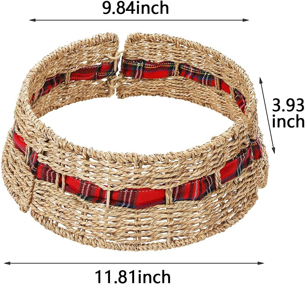 Farmhouse Christmas Tree Collar 12.6 Inch, Rustic Holiday Decoration, Natural Woven, Base Cover for Mini Christmas Tree