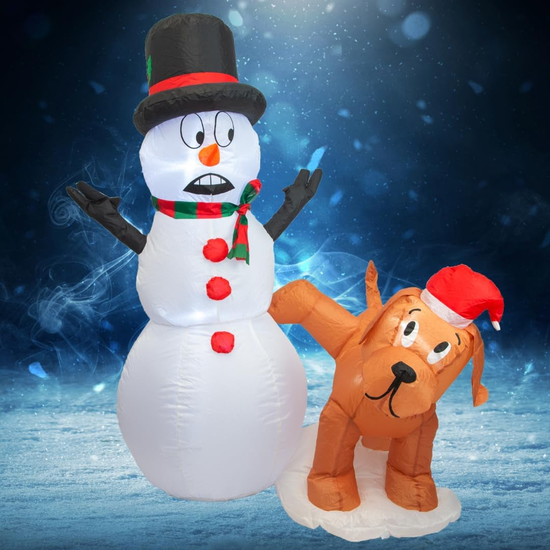 Christmas Decorations 4 FT Inflatable Snowman Peeing Dog Holiday Outdoor/Indoor/House/Yard Decor with LED Lights and Free Storage Bag