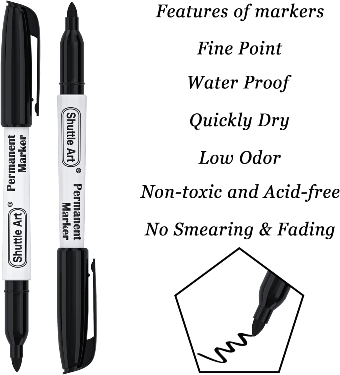 Permanent Markers, 100 Pack Black Permanent Marker Set,Fine Point, Works on Plastic,Wood,Stone,Metal and Glass for Doodling, Marking