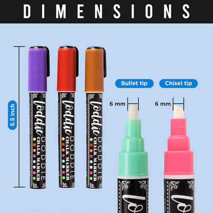 Liquid Chalk Markers | Dust Free Chalk Pens - Perfect for Chalkboards, Blackboards, Windows and Glass | 6Mm Reversible Bullet & Chisel Tip Erasable Ink (Pack of 24)