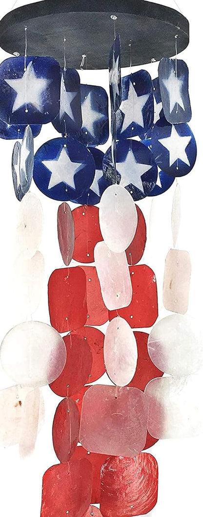 24834 Outdoor Wind Chimes, American Flag Patriotic Stars Stripes Blue Red White USA Windchimes Memorial Sympathy Gift Bereavement 4 July outside Home Decor Garden Patio Yard Seashell 27Inch