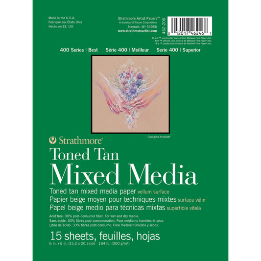400 Series Mixed Media Pad, Toned Tan, Glue Binding, 15 Sheet, 6x8 inch, 1 Count
