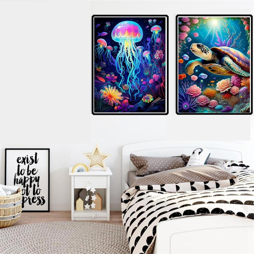 4 Pack Sea Animals Diamond Painting Kits for Adults, 5D Diamond Art Kits for Beginner DIY Full Drill Diamond Dots Crystal Craft Kits for Home Wall Decor Gifts 11.8X15.7 Inch