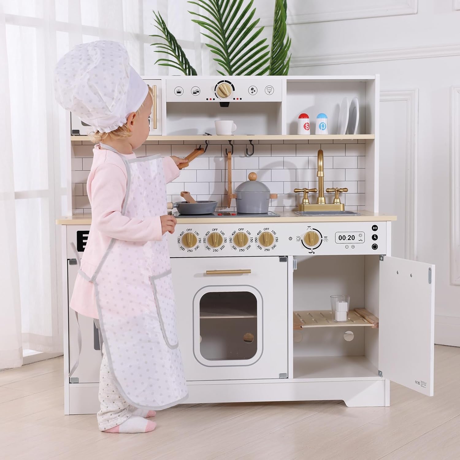 Toddler Kitchen Playset, Play Kitchen Sets for Kids with Plenty of Play Features,Sink,Oven,Range Hood,Stove,Dishwasher,Coffee Maker,Ice Maker and Microwave