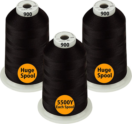 - 33 Selections - Various Assorted Color Packs of Polyester Embroidery Machine Thread Huge Spool 5500Y for All Purpose Sewing Embroidery Machines - #900 Black