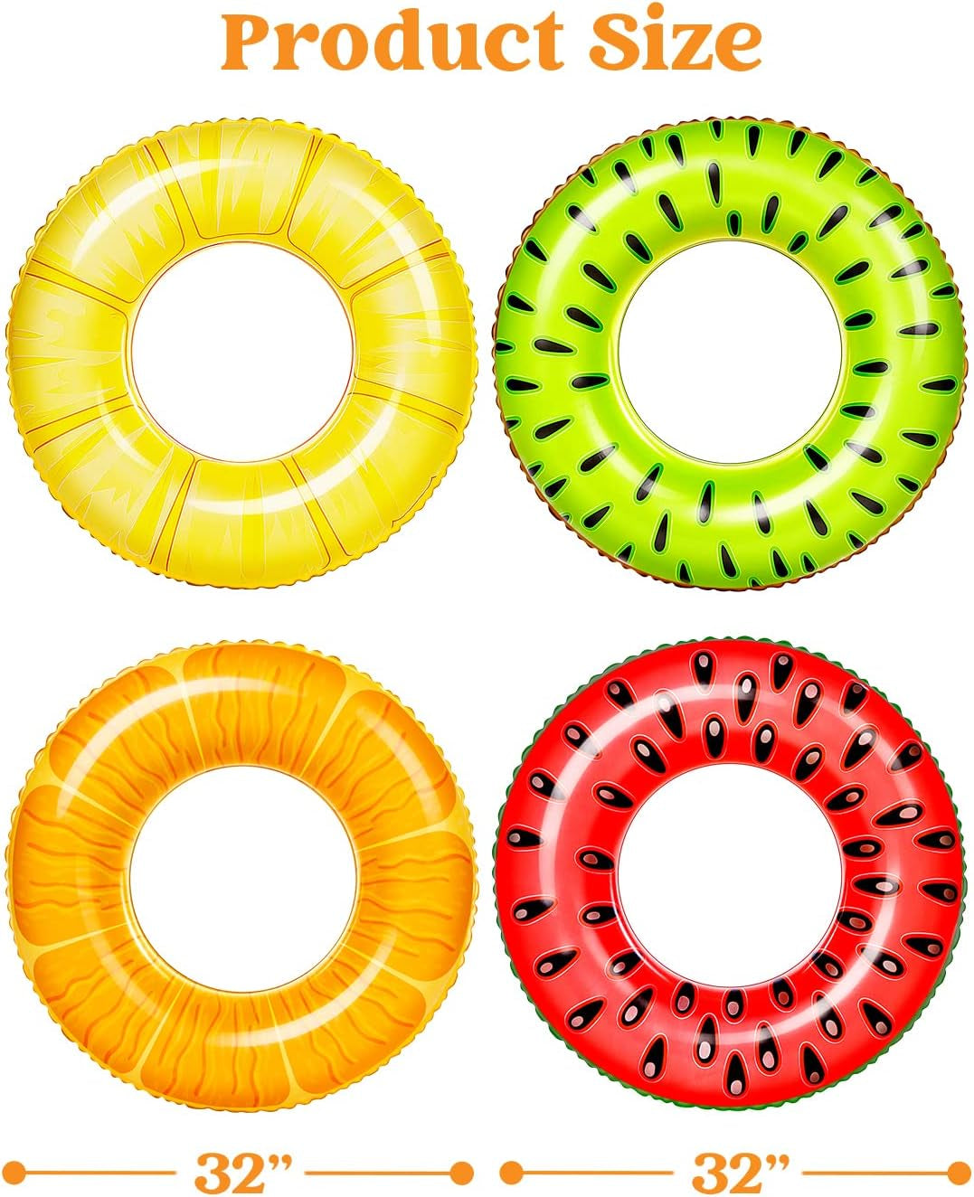 4 Pack Inflatable Pool Floats Fruit Tube Rings, Fruit Pool Tubes, Pool Floaties Toys, Beach Swimming Party Toys for Kids and Adults