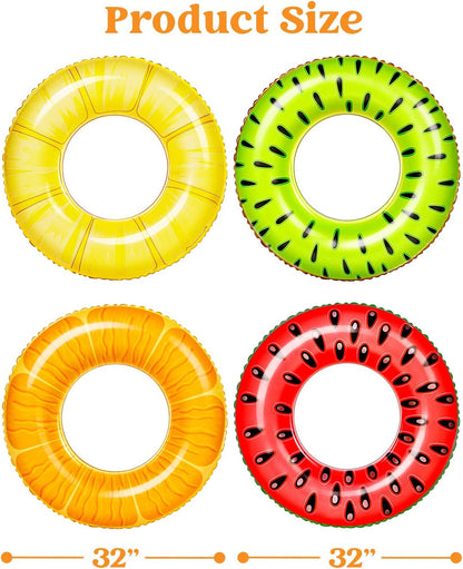 4 Pack Inflatable Pool Floats Fruit Tube Rings, Fruit Pool Tubes, Pool Floaties Toys, Beach Swimming Party Toys for Kids and Adults