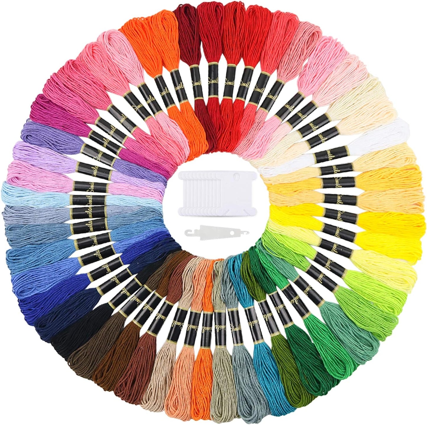 Embroidery Floss 50 Skeins Cross Stitch Thread Rainbow Color Friendship Bracelets Floss Crafts Floss with 12 Pcs Floss Bobbins and 1 Pcs Needle-Threading Tool