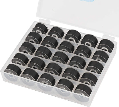 25Pcs 15White+10Black Prewound Bobbin Thread Size a Class 15 (SA156) 60WT with Clear Storage Plastic Case Box 70D/2 for Brother Embroidery Thread Sewing Thread Machine DIY
