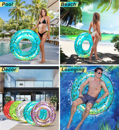 Inflatable Pool Float Tube Confetti Premium Swim Ring Heavy Duty Vinyl Flotation Pool Floats Toy for the Beach, Party, Vacation, UV Resistant - Pool Party