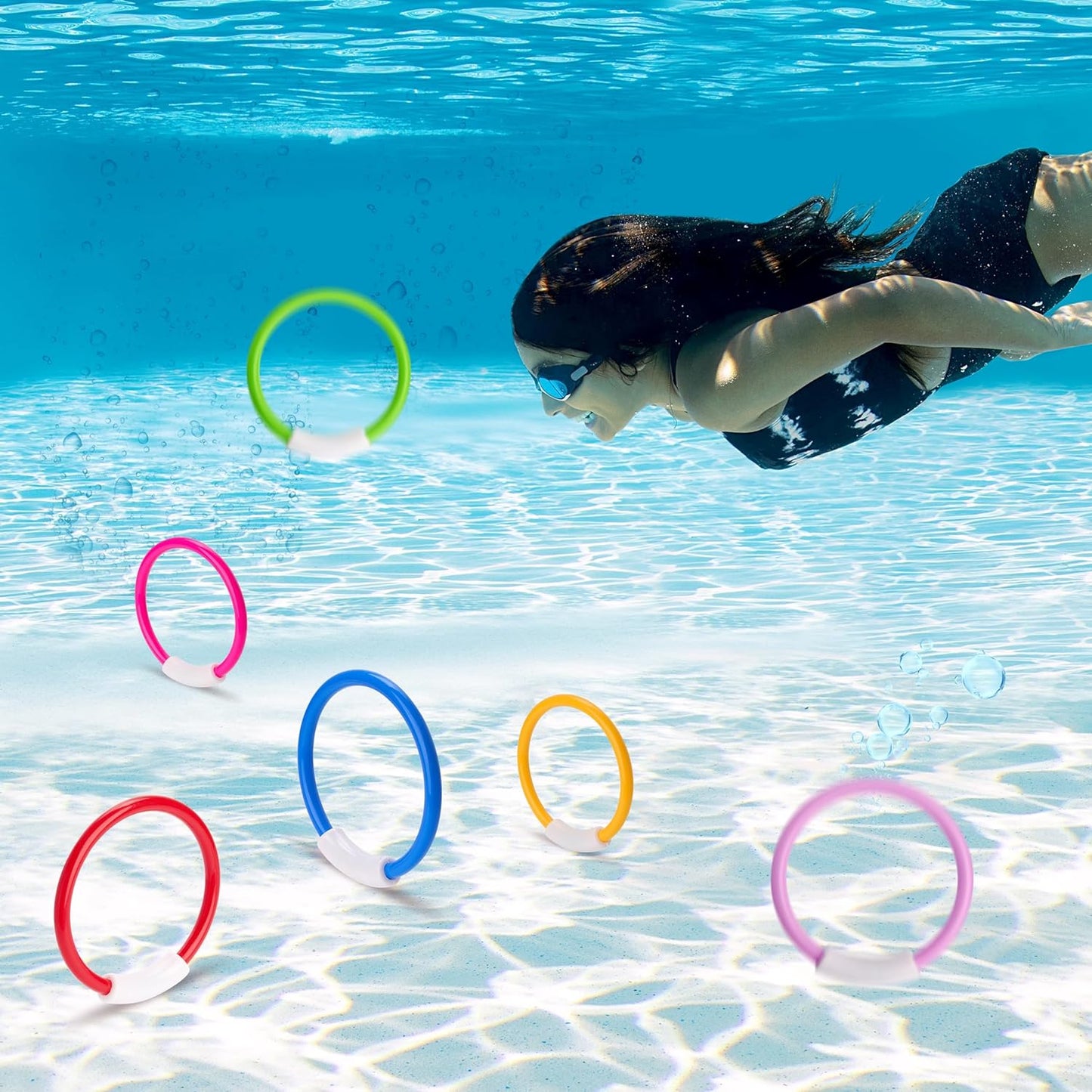 Dive Rings Pool Toys, 8 Pcs Colorful Pool Rings for Kids, Underwater Training Pool Diving Rings, Swimming Pool Dive Ring Toy for Kids Gifts Summer Swim Water Fun Pool Games(Diving Rings)