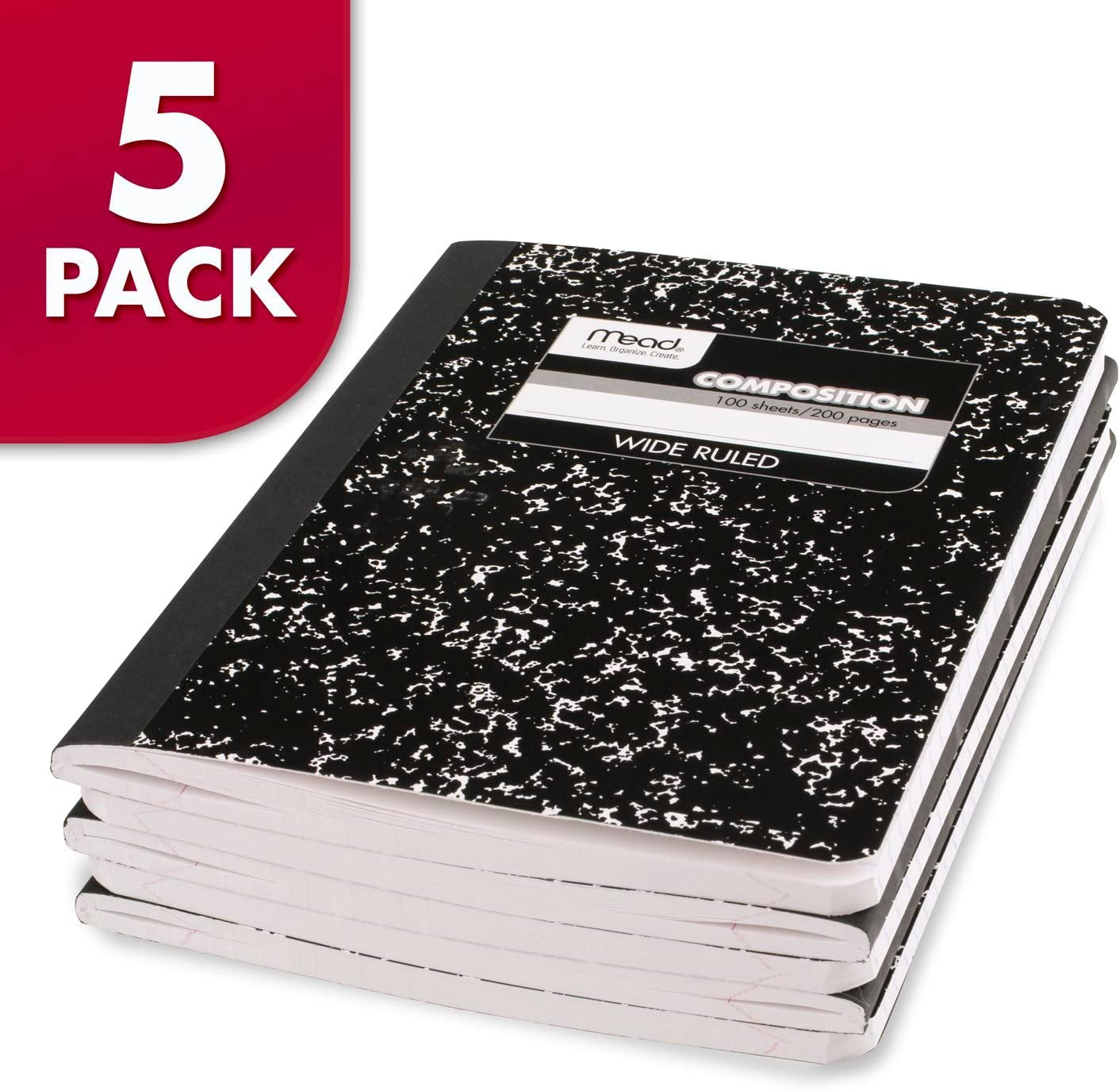 Composition Notebooks, Wide Ruled Paper, 100 Sheets, Comp Book, 5 Pack (72368)