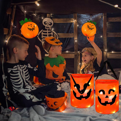 3 Pcs LED Light Halloween Candy Bags for Kids Light up Multipurpose Halloween Trick or Treat Bucket with Pumpkin Smile Face for Halloween Party Favors Goodie Bags,Orange