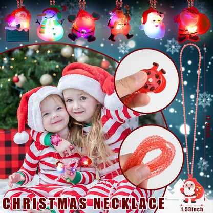 54Pack Christmas Party Favors for Kids Light up Necklace Lighted Rings LED Flash Bracelet Bulk Flashing Light Glow in the Dark Xmas Stocking Stuffers for Christmas Party Supplies