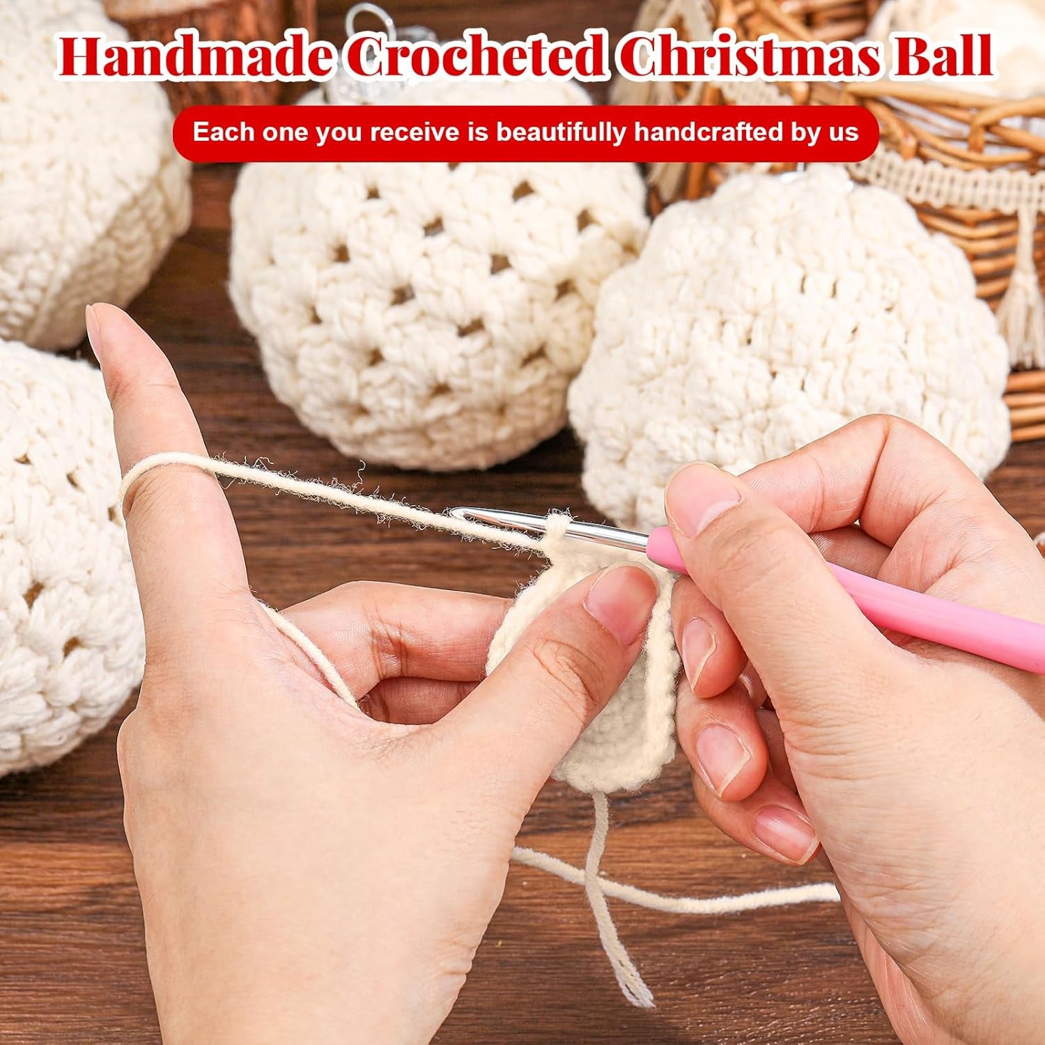 12 Pcs 3.15" Crochet Christmas Ball Ornaments Set Handmade Christmas Ornaments Crochet Christmas Baubles Shatterproof Knitted Christmas Ball Set for Christmas Party Decoration Supplies