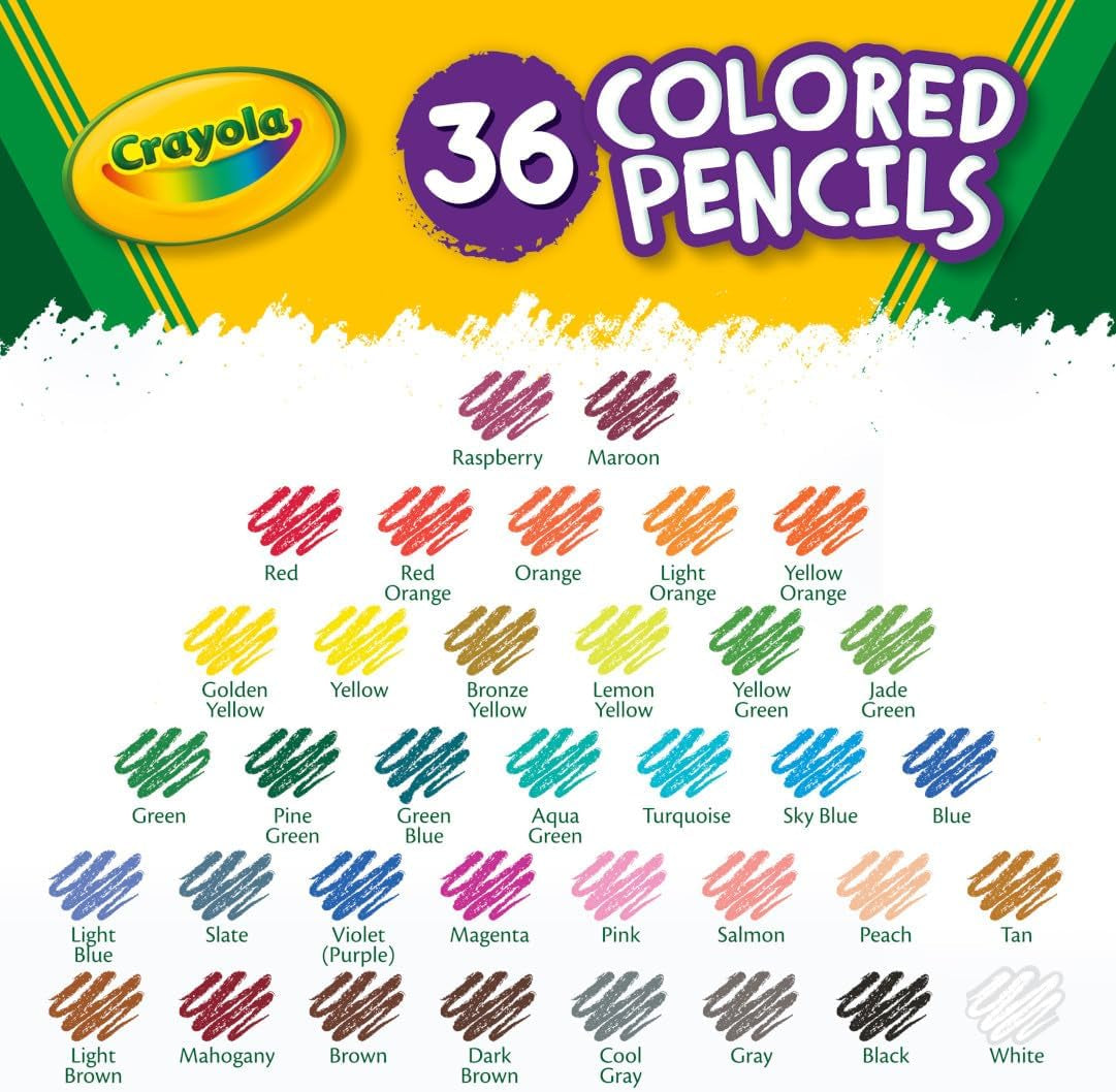 Colored Pencils (36Ct), Kids Pencils Set, Art Supplies, Great for Coloring Books, Classroom Pencils, School Supplies, 3+