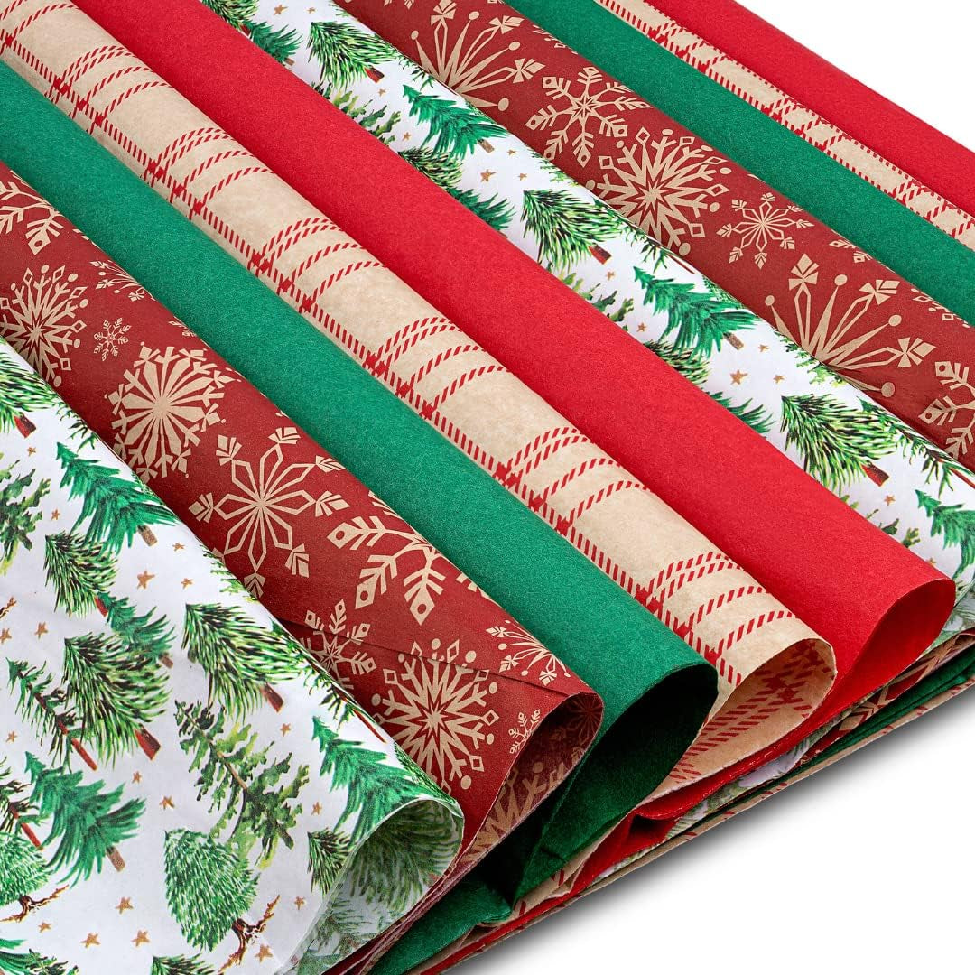 Christmas Tissue Paper for Gift Bags-Christmas Wrapping Paper- Holiday Tissue Paper Bulk- 100 Sheets - Holiday Kraft Designs 20"X20" Inch Gift Wrapping Holiday Tissue Paper