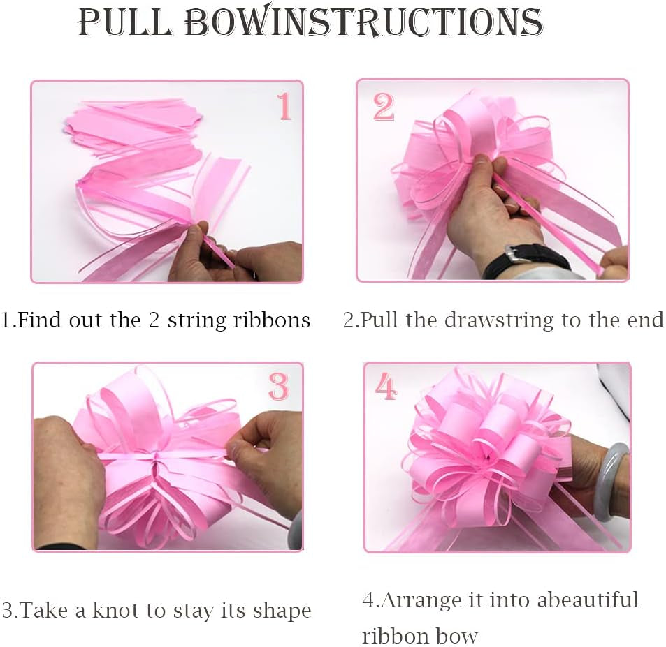 6 Pieces Large Pull Bows, Pink Gift Bow, 6 Inches, Christmas, Party Birthday Gift Bow, Wedding Ribbon Bows for Wrapping Boxes or Baskets Decorations, Valentine'S Day Gift Decorations Bow